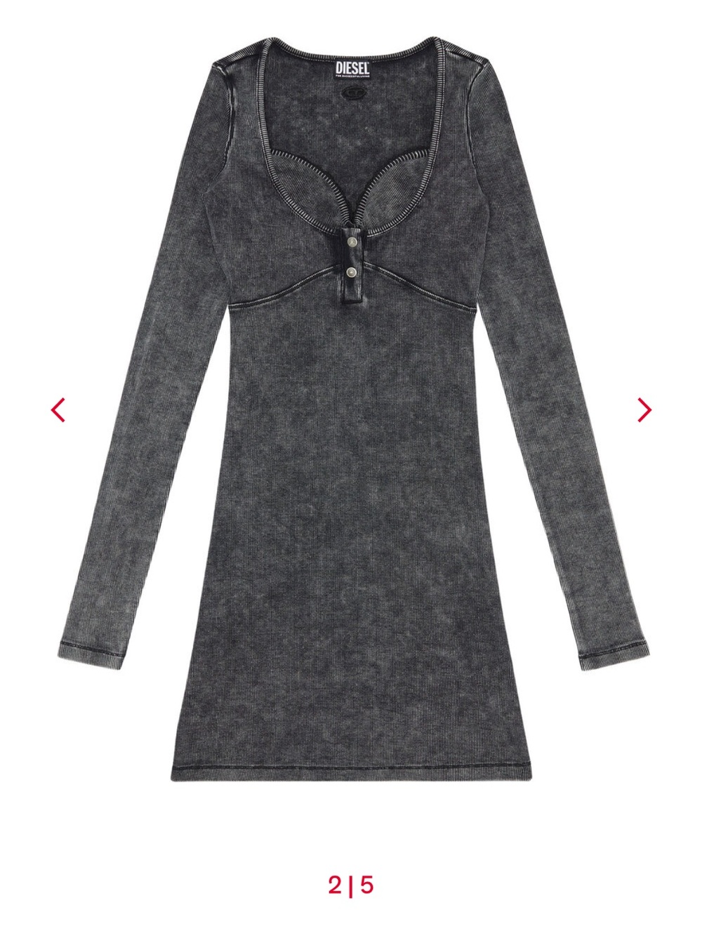 Diesel Charcoal Mineral-Wash Long Sleeve Mini Dress